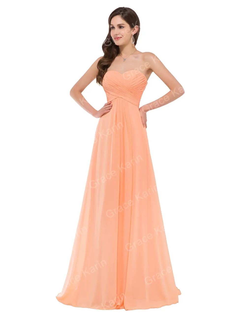 Grace Karin Strapless Sweetheart Light Orange Floor Length Simply Grace Karin Strapless Sweetheart Light Orange Floor Length Simply Bridesmaid Dress Cl3409