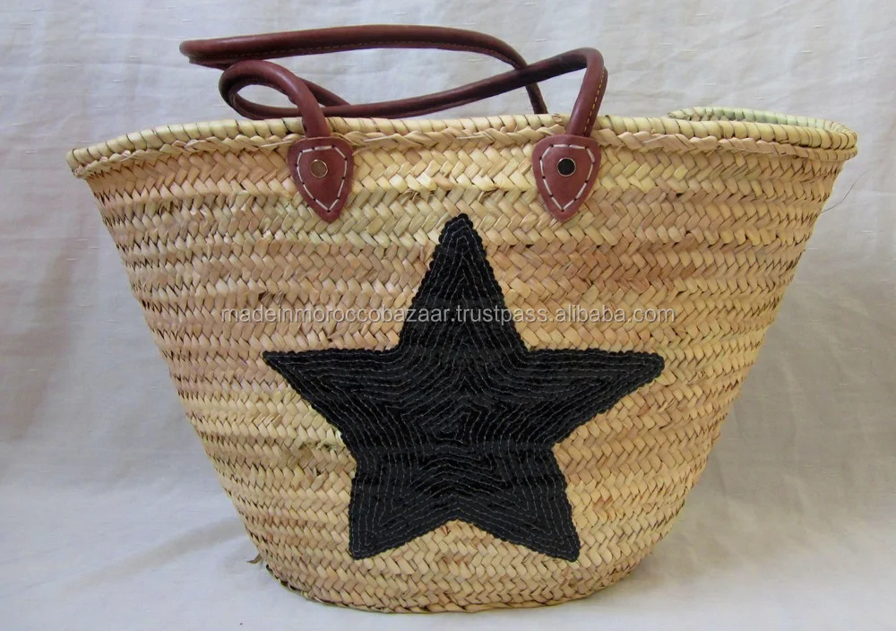Hand Sewn Sequinned Black Star Straw Basket Buy Offshore
