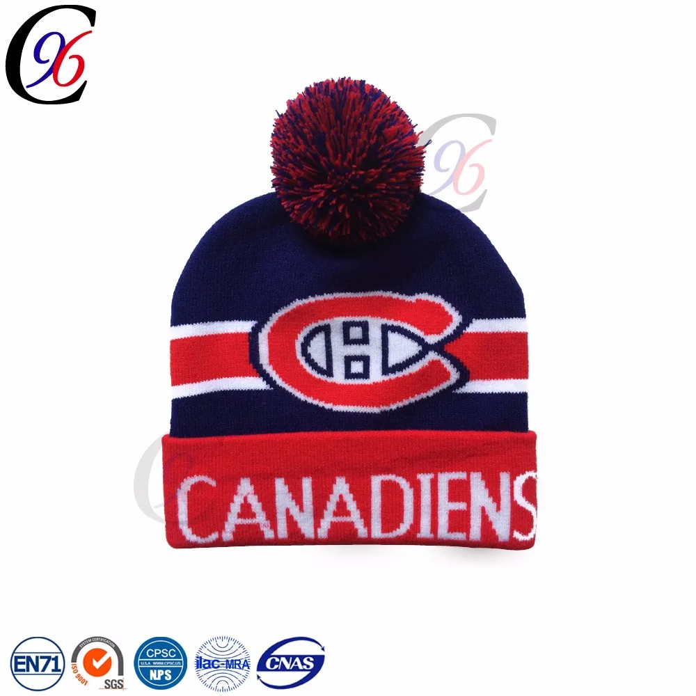Chengxing custom cheap wholesale crochet babble flag free pom beanie jacquard knitting embroidery patterns football fans hat