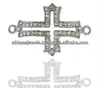 925 Sterling Silver Natural Diamond Religious Cross Connector Finding Pendant Setting