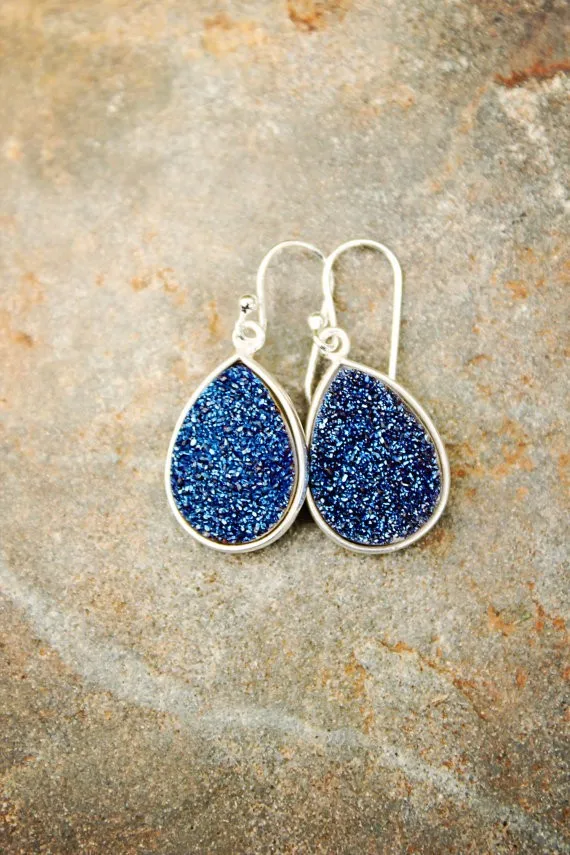 Navy druzy sale earrings