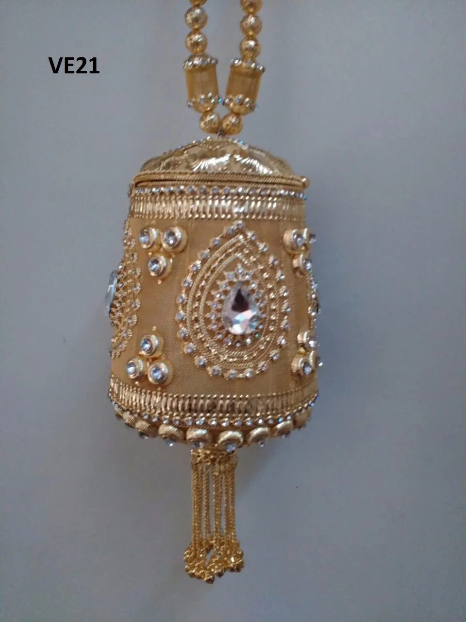 Ve20a Crystal Minaudiere Rhinestone Metal Designer Handbag In Golden Or