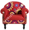 Indian Home Decor Cotton Embroidery Handmade Upholstery Wooden Sofa Arm Chair