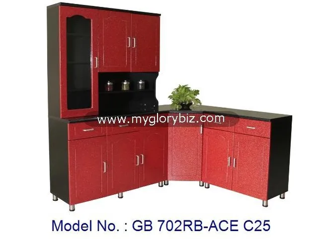 L Shape Kitchen Cabinet Corner Cabinet Red Black Mdf Furniture