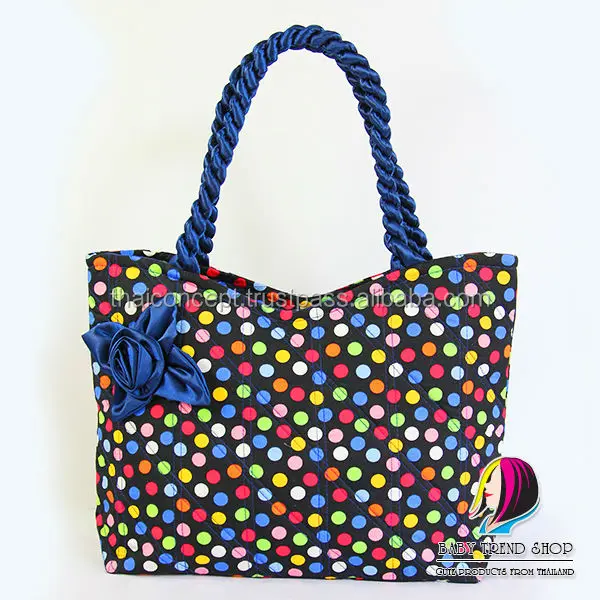 Handbags Colorful Polka Dot Tote Bags With Front Rose Ribbon And Handbags Colorful Polka Dot Tote Bags With Front Rose Ribbon And Twisted Fabric Handle