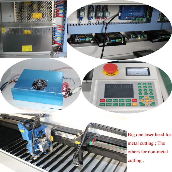 Double laser heads metal wood glass fabric laser engraving cutting machine / link cnc laser machine LXJ1325-H-2