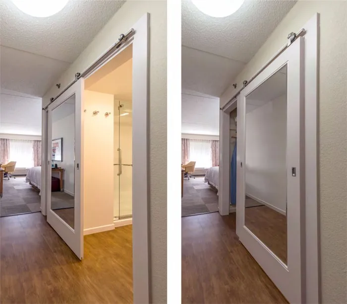 Portas de correr espelhadas para banheiro e armário com ferragens 5