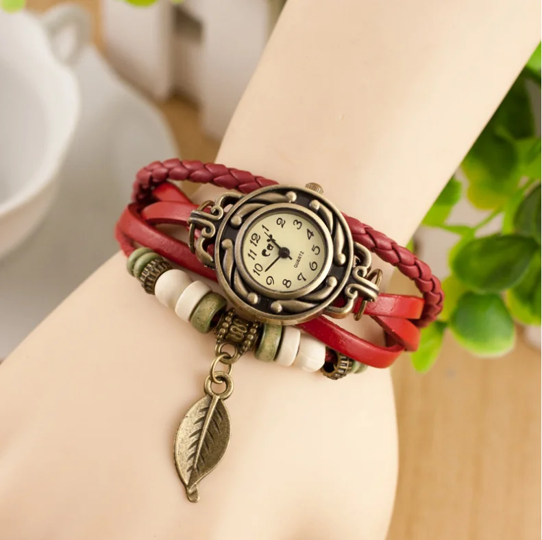 Envío Gratuito Correa De Cuero Vintage Pulsera De Señora De Barato para mujer vintage reloj de cuero, cuerda trenzada
