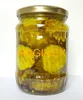 Pickled cucumber slices bread and butter pickles in A10 tin, glass jar, pouch