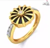 Hot Sale Wholesale Black Enamel 18k Yellow Solid Gold Certified Diamond Womans Ring