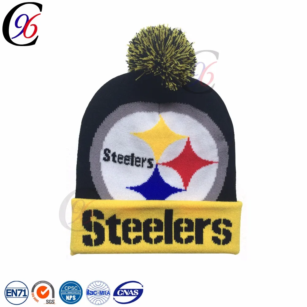Chengxing high quality custom winter outdoor wholesale crochet bobble pom acrylic cheap made beanie free hat knitting patterns