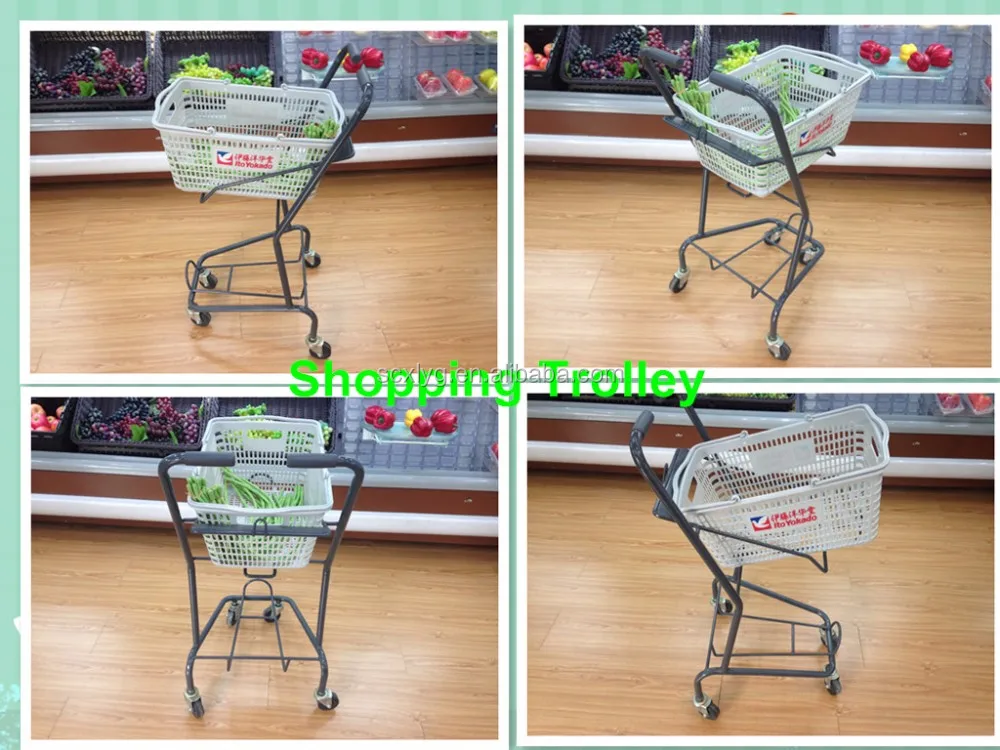 Wire Basket Trolley 2 Baskets Shopping Cart Double Layer Supermarket