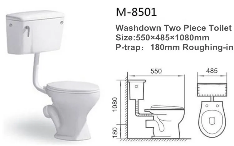 African market color Low level p trap 2 piece wc toilet