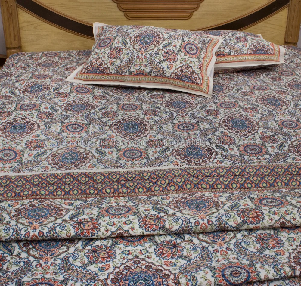 Indian 100cotton Jaipuri Screen Printed Multicolour Cotton Bedsheet Buy 100 Cotton Flower