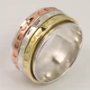 Trendy Ring All Size THREE TONE Spinner 10 mm Wide Band 925 Sterling Silver ! Manufacturer