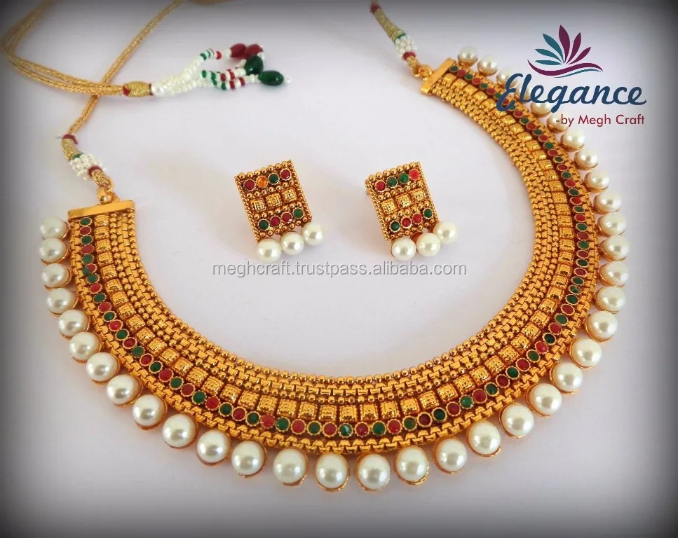 اطقم المعلم كرسكنديور الماس South-indian-pearl-jewellery-Traditional-One-gram