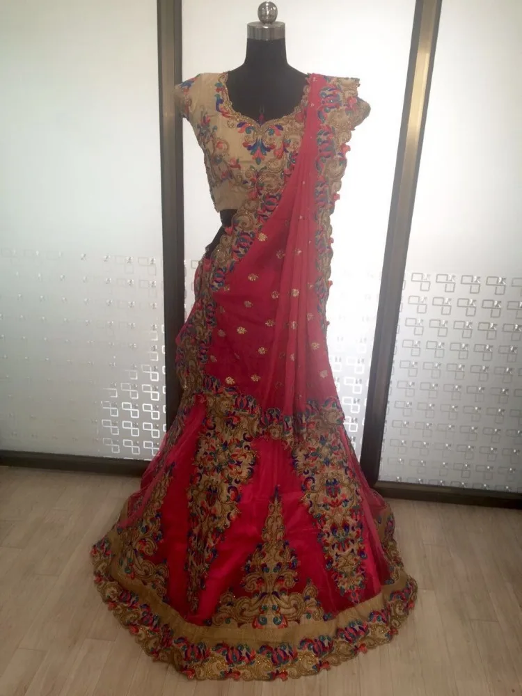 Lacha saree estilo lehenga choli lehenga pesado designer party wear lehenga choli noivas-Roupas 