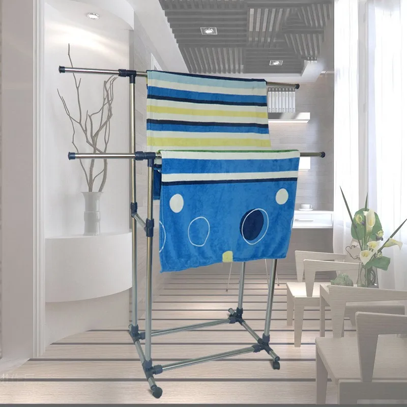 Double Rod Clothes Drying Rack Folding Indoor Dryer Rack Garment Rack