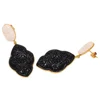 Hydro Jade Carved Black Stone and White Sparkling Druzy Carving Handmade Earring