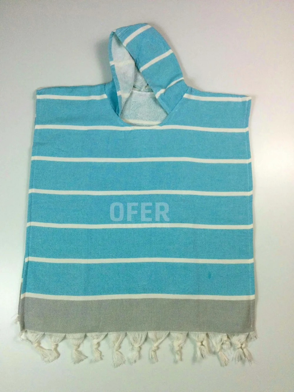 Blue Cotton Pestemal Poncho,Kids,Turkish Towel,For Children Hooded Kids