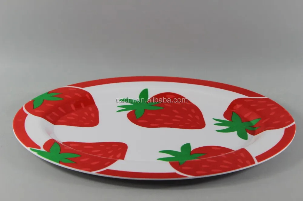 Oval Shape Melamine Serving Plate With Strawberry Print