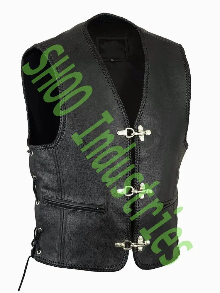 Mens Black Biker Quilted Genuine Lambskin Diamond Motorcycle Motorcycle