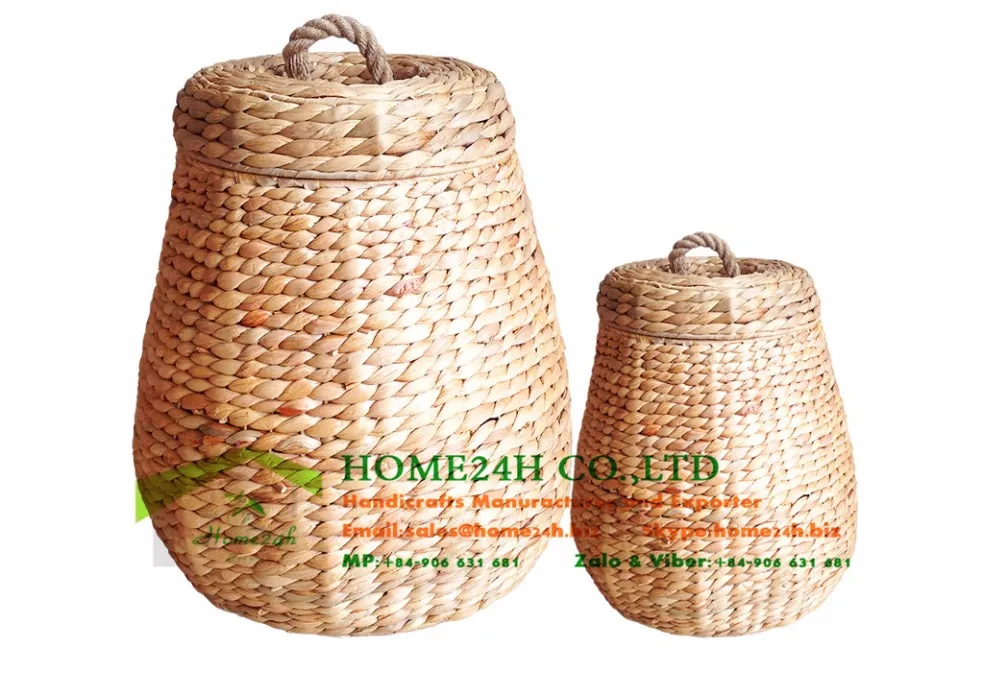 Water Hyacinth Storage Basket With Lids,Natural Color And