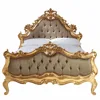Gold Leaf antique luxury carved wooden upholstered bed jepara indonesia furniture