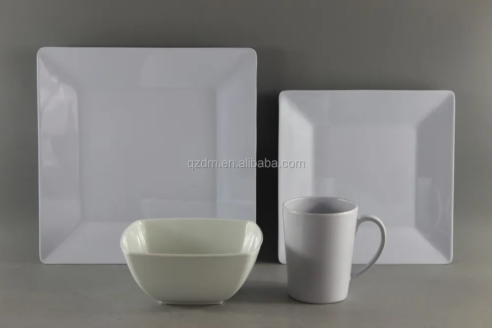 White Melamine Dinner Set Square Dinnerware Set