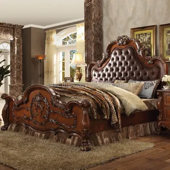 Leather Wooden Bed Black Brown Leather Cushion Bed Set Dark Polish