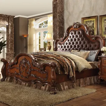 leather wooden bed black
