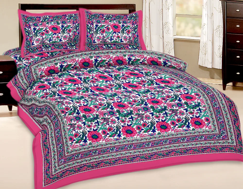 Indian Exclusive Sanganeri Designer Jaipuri Double Bed Sheet With