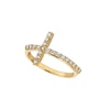 18k Solid Yellow Gold 0.15ct Natural Pave Diamond Religious Cross Ring Wholesale Yellow Gold Diamond Rings Supplier