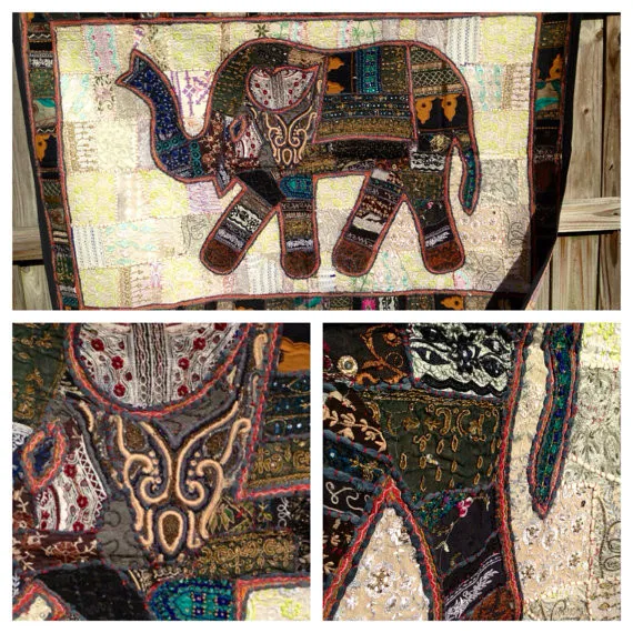 Elephant Wall Hanging embroidered indian patchwork elephant wall art tapestry vintage Elephant Wall Hanging embroidered indian patchwork elephant wall art tapestry vintage