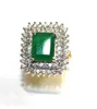 Green Onyx Emerald Cut & C.Z Studded 925 Sterling Silver Gold Plated Ring