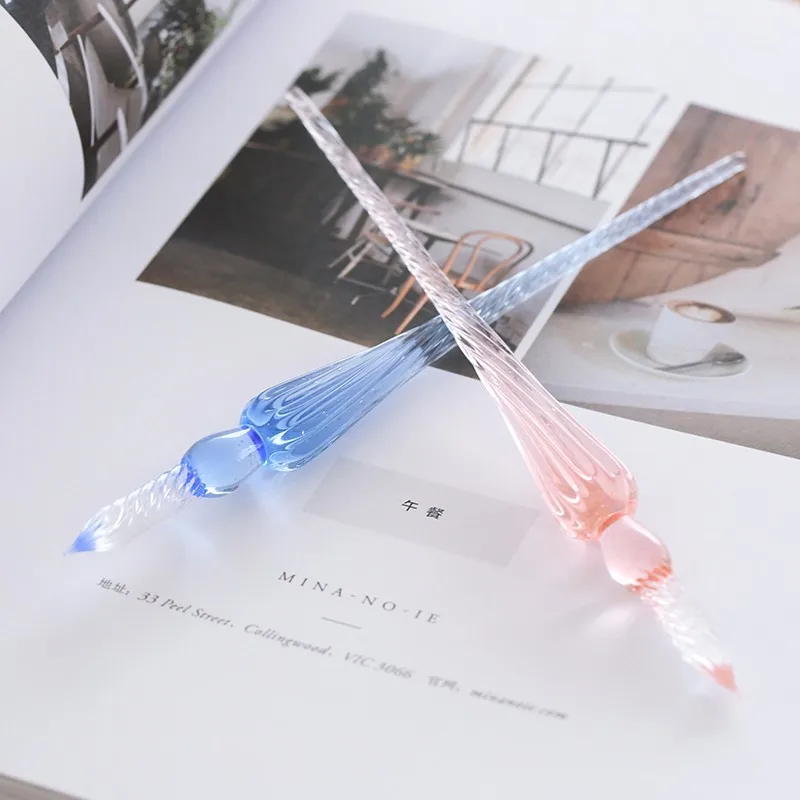 Handmade Dip Pen Creative Art Retro Aesthetic Crystal Glass Blue Green