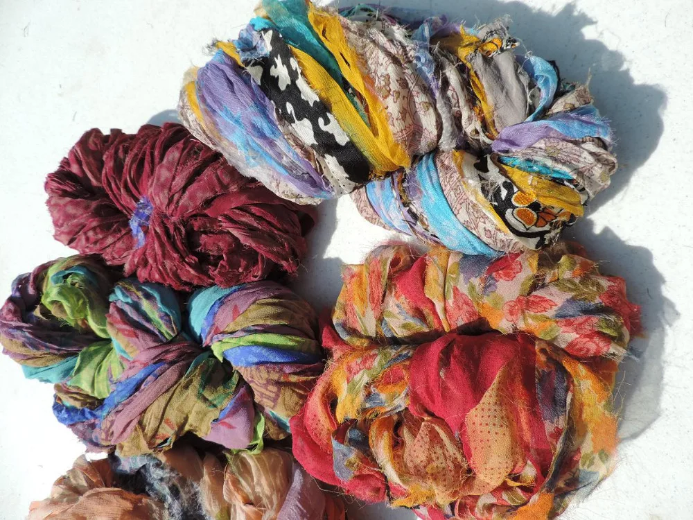 Sari silk chiffon patterned ribbon made from recycled sarees available Sari silk chiffon patterned ribbon made from recycled sarees available