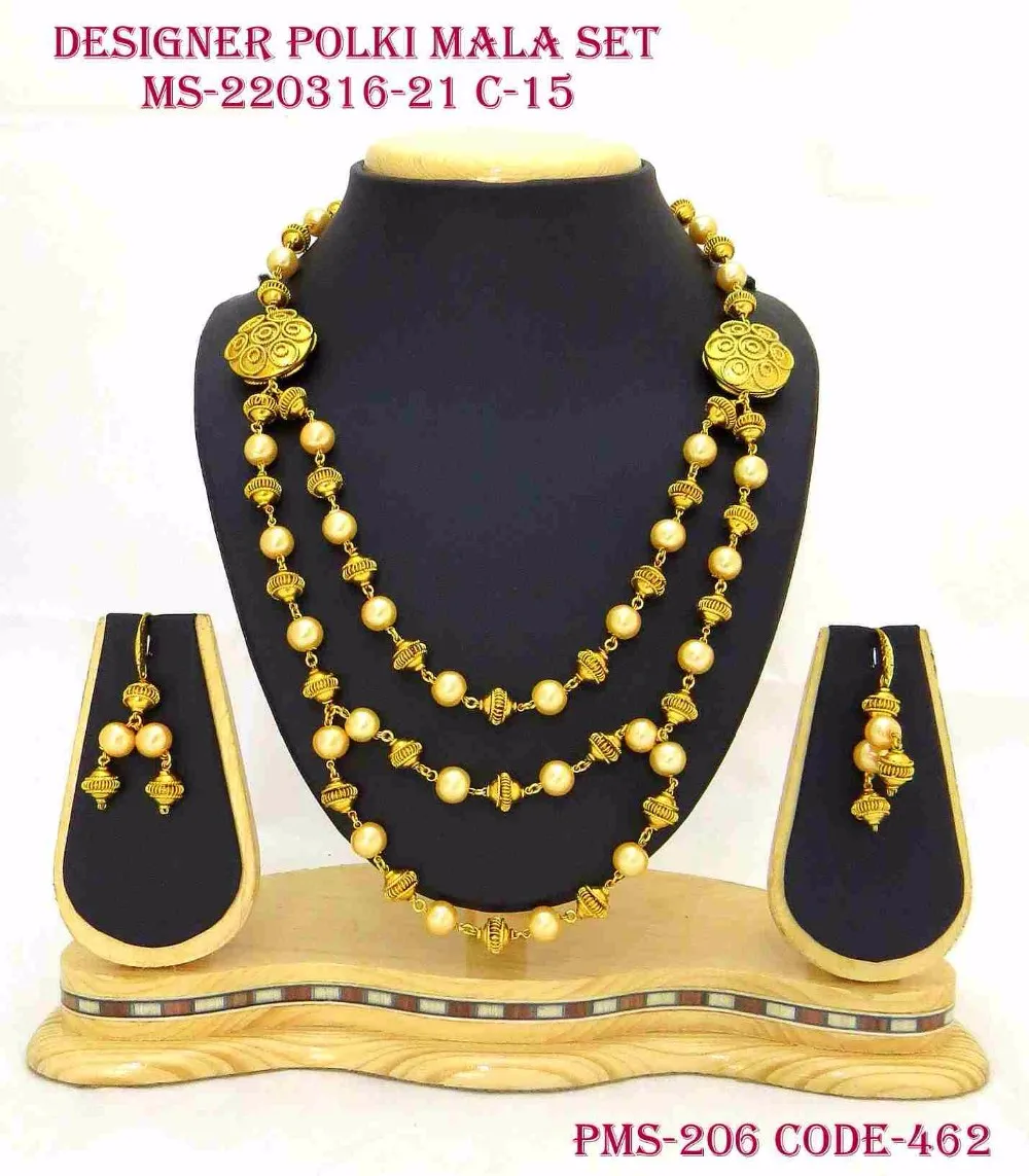 Stylish Gold Designed Mala Set With Matching Earrings In Imitation