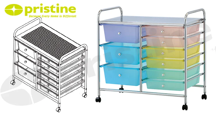 Commercial Furniture Plastic Drawer Chrome Studio Organizer Cart