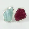 Fancy Design Ruby_Aquamarine 925 Sterling Silver Ring, Silver Jewelry, Gemstone Silver Jewelry
