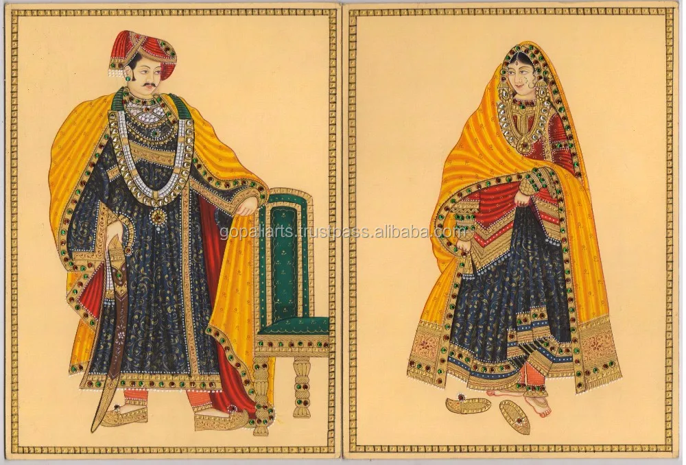 العرقية الملك و الملكة اللوحة صورة لون الماء ورقة الرسم راجاسثاني 