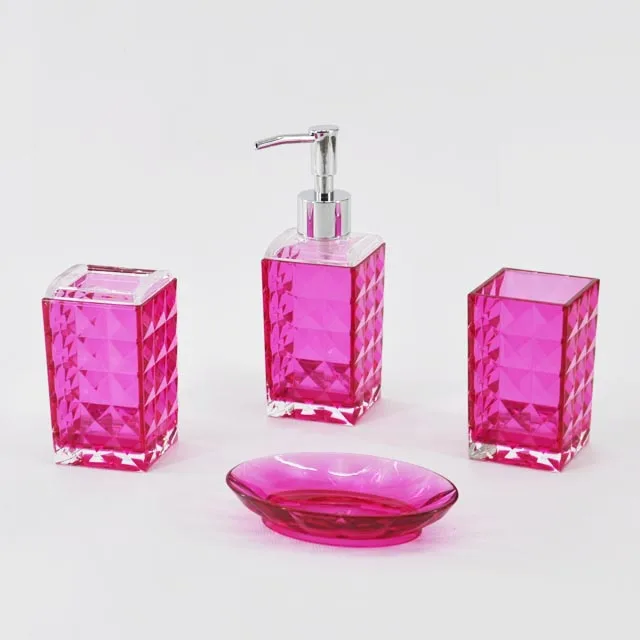 Acrylic Diamond Pattern Pink Bathroom Accessory Set - Buy Pink Bathroom ...