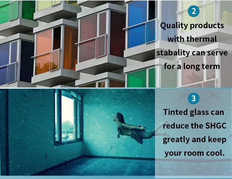 Custom Size 5mm 6mm 8mm Blue Tinted Reflective Tempered Glass Sheet