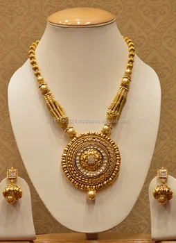 Gold Plated Designer Temple Jewellery Necklace Set For 