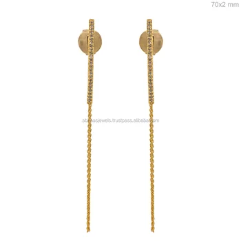 Diamond Beautiful Design Wedding 18kt Yellow Gold Chain Stick Diamond Beautiful Design Wedding 18kt Yellow Gold Chain Stick Earrings