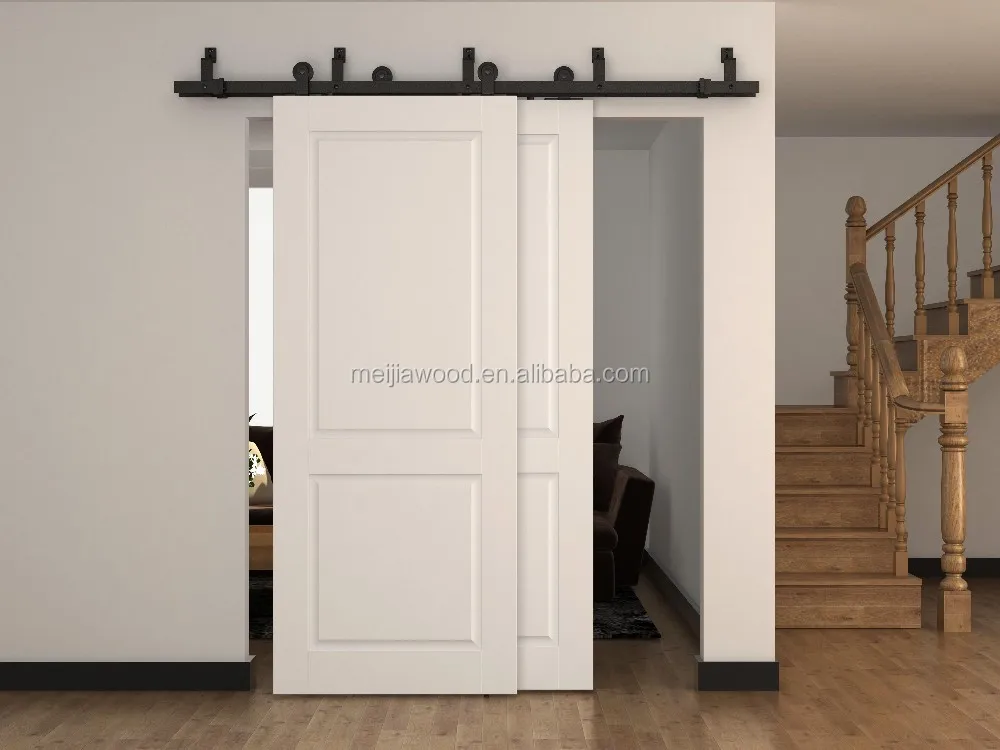 Bypass Wood Barn Door Closet Sliding Track Hardware Black 6ft Buy Flat Track Door Hardware Interior Solid Wooden Doors Interior Solid Pine Door