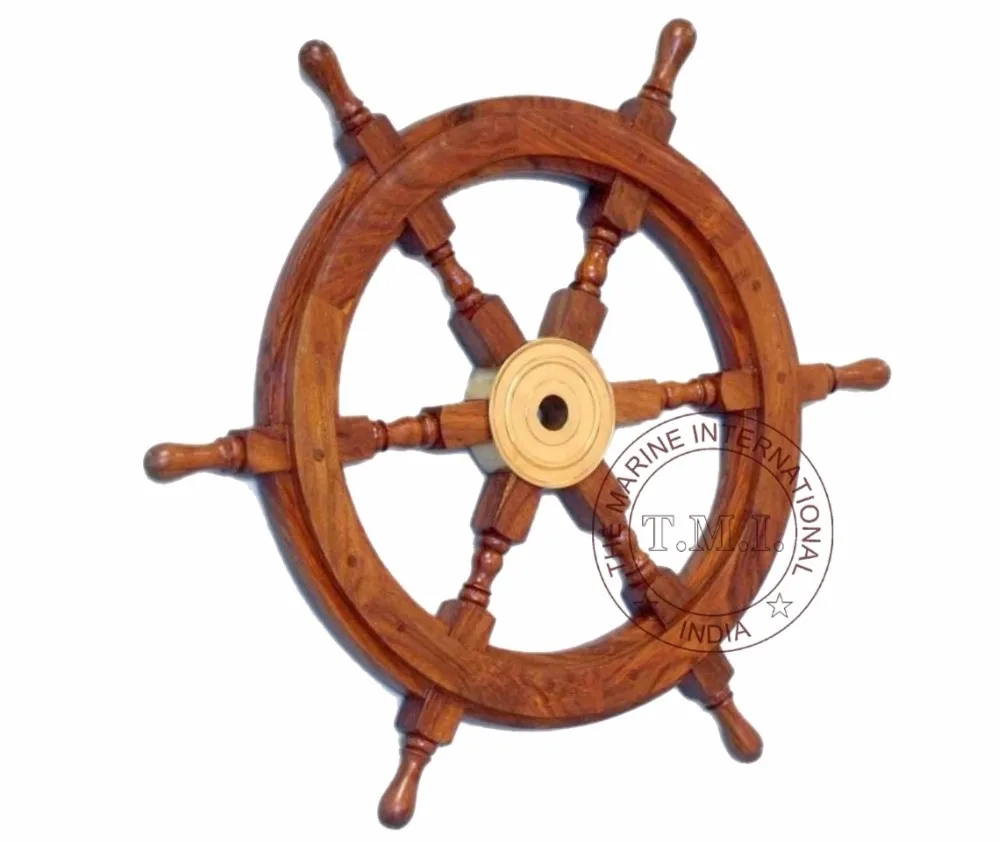 Ship Wheel 18" ~ Nautical Wooden Ship Wheel In Wooden 