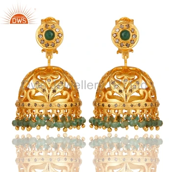 South Indian Style Emerald Jhumka Earring Sterling Silver Ethnic Diamond Hot Ing New Design