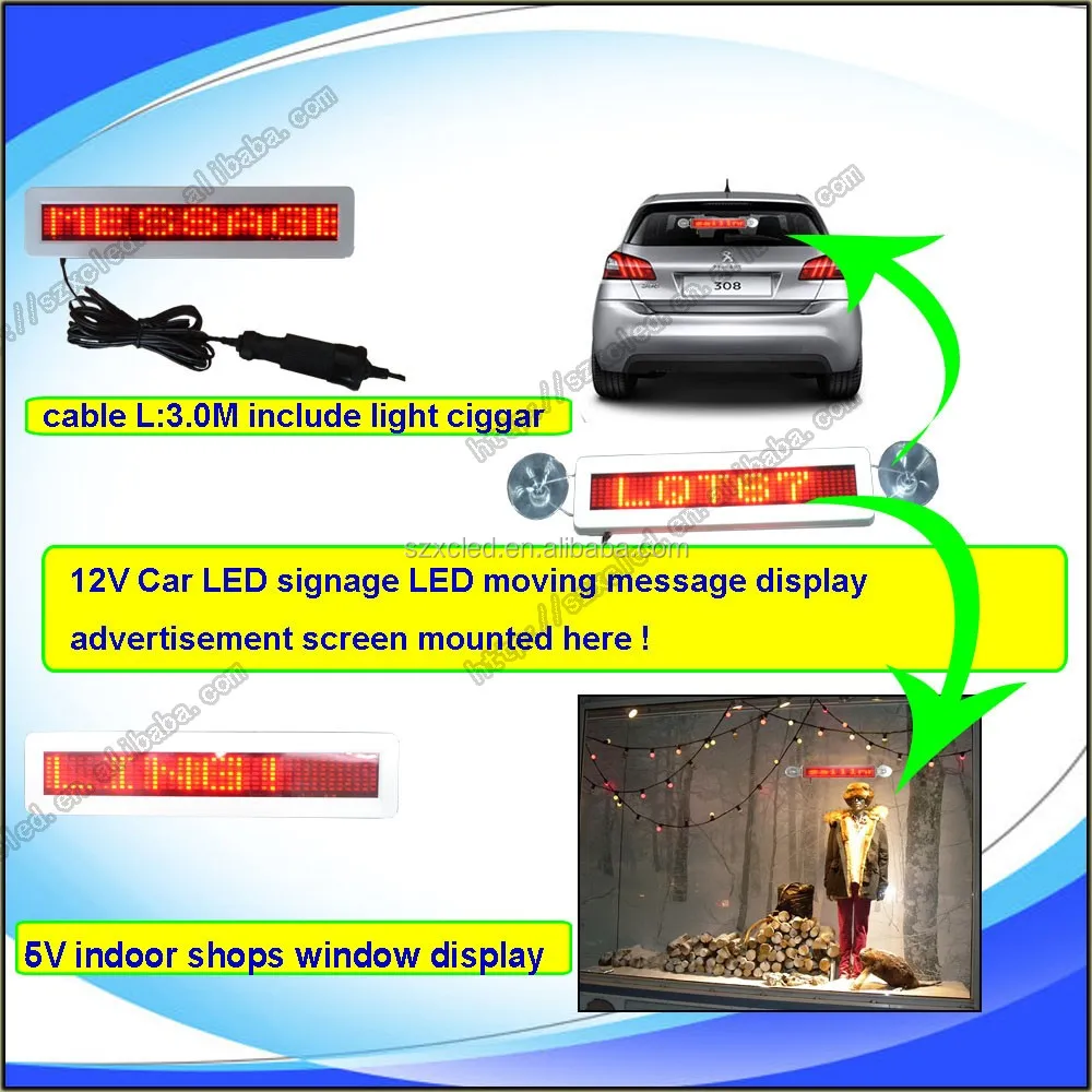 mini 740 LED car Sign USB &remote LED electrical scrolling message board led car signage