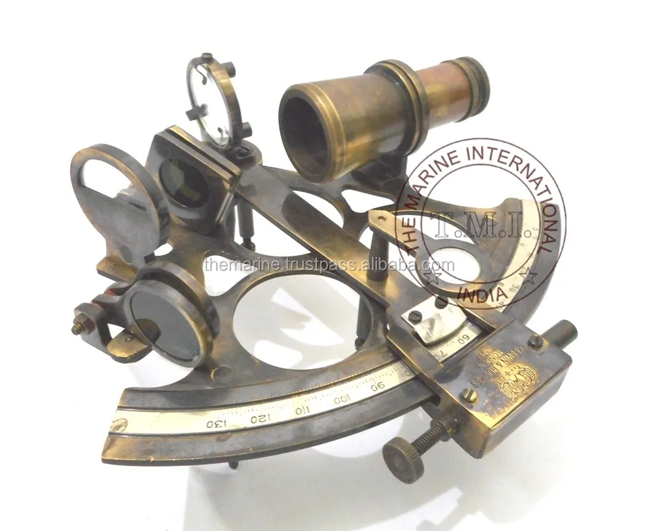 Large Brass Sextant Kelvin /& Hughes 8/" w// Wooden Case Antiqued Nautical Decor